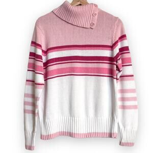 Vintage Fashion Bug Cowl Neck Cotton Blend Pink Striped Sweater Women's Size M